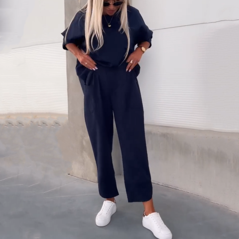 Ilina™ - Ensemble Deux Pièces Haut à Manches Courtes et Pantalon