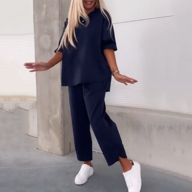 Ilina™ - Ensemble Deux Pièces Haut à Manches Courtes et Pantalon