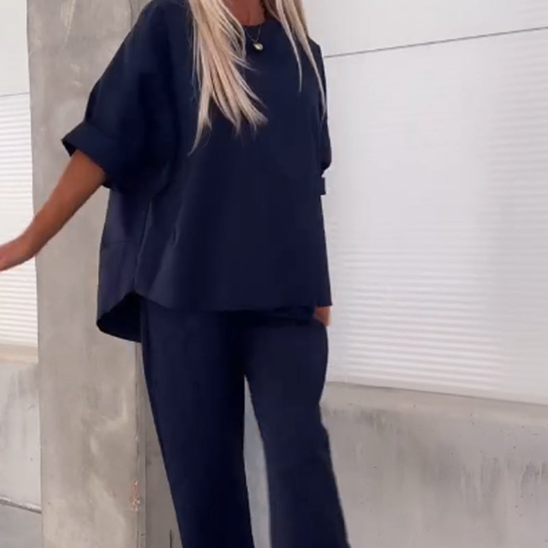 Ilina™ - Ensemble Deux Pièces Haut à Manches Courtes et Pantalon
