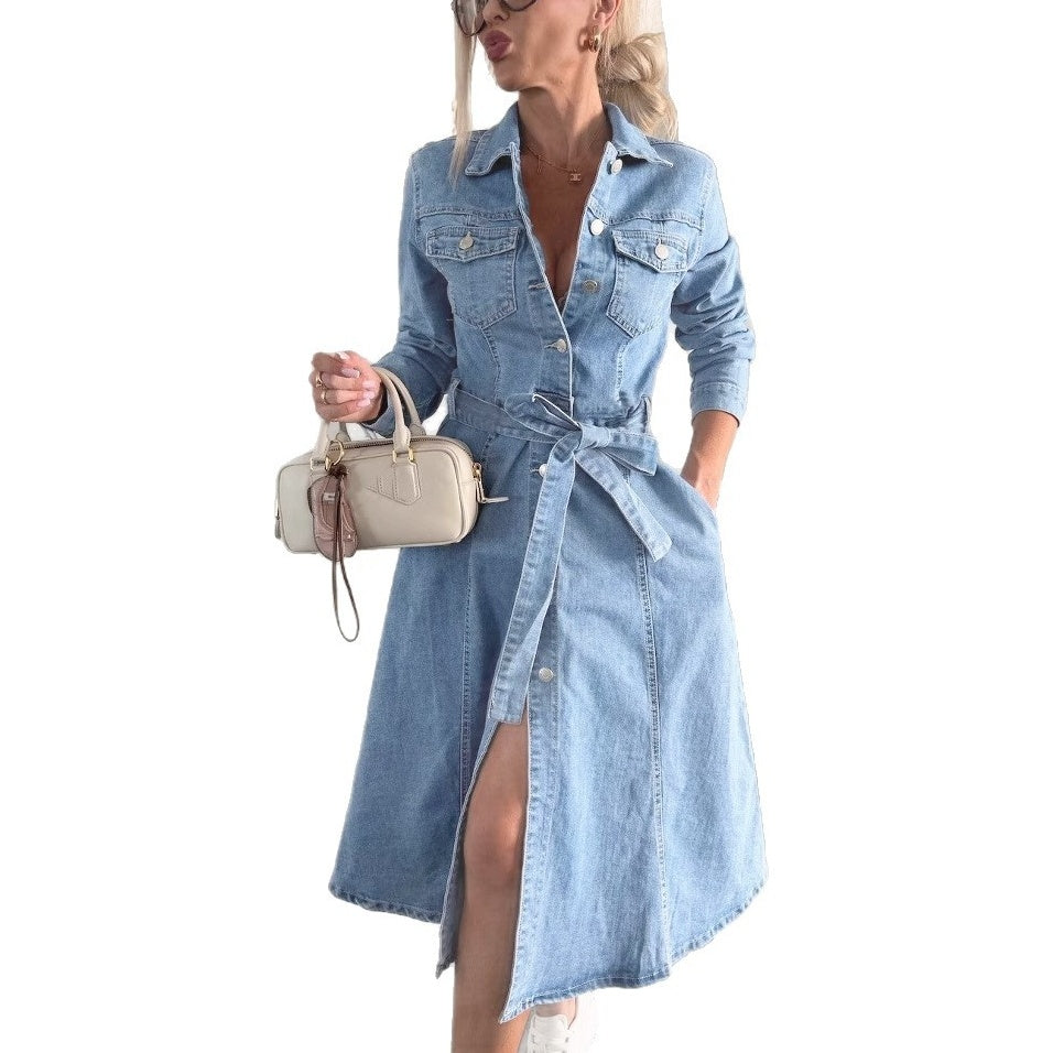 Avenyx™ - Robe Femme Denim Ajustée Ceinturée Style Moderne Polyvalent