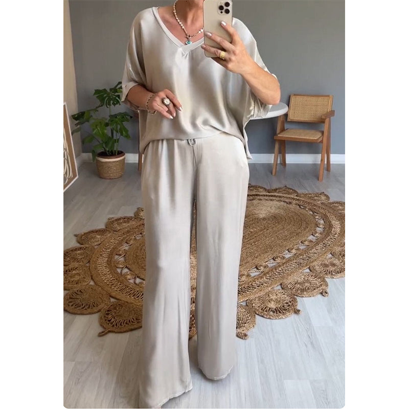 Kavryne™ - Ensemble femme coupe ample taille élastique style satiné élégant