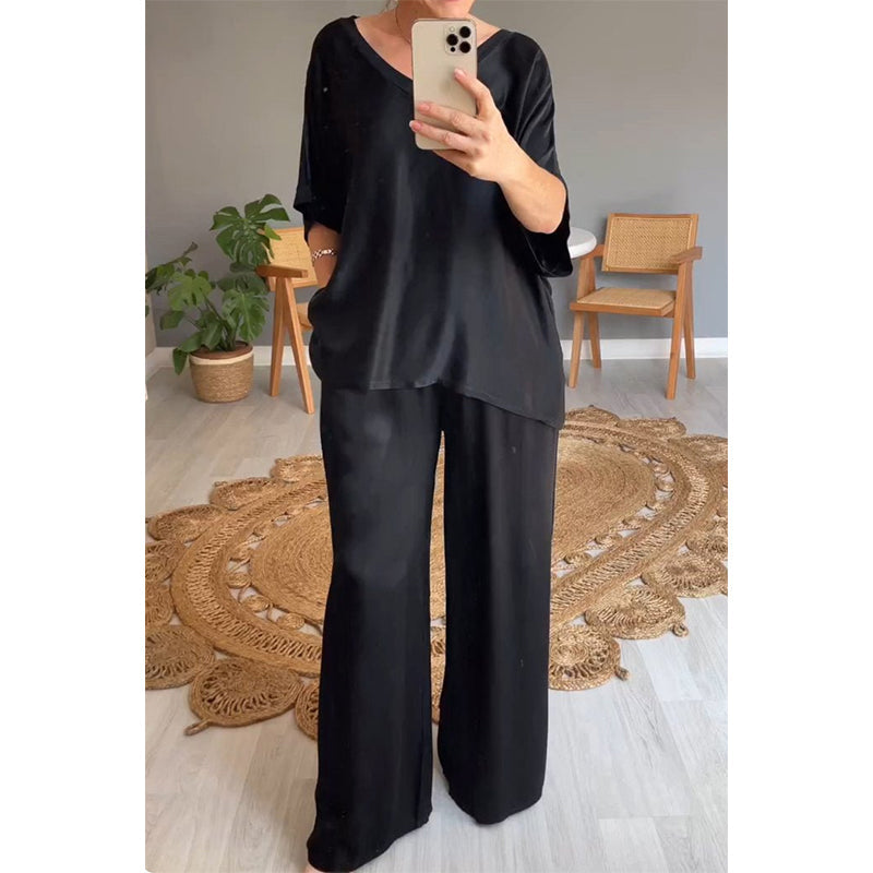 Kavryne™ - Ensemble femme coupe ample taille élastique style satiné élégant