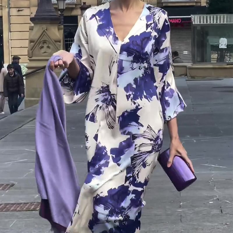 Ariadne™ - Robe Longue Élégante à Imprimé et Col en V pour Femme