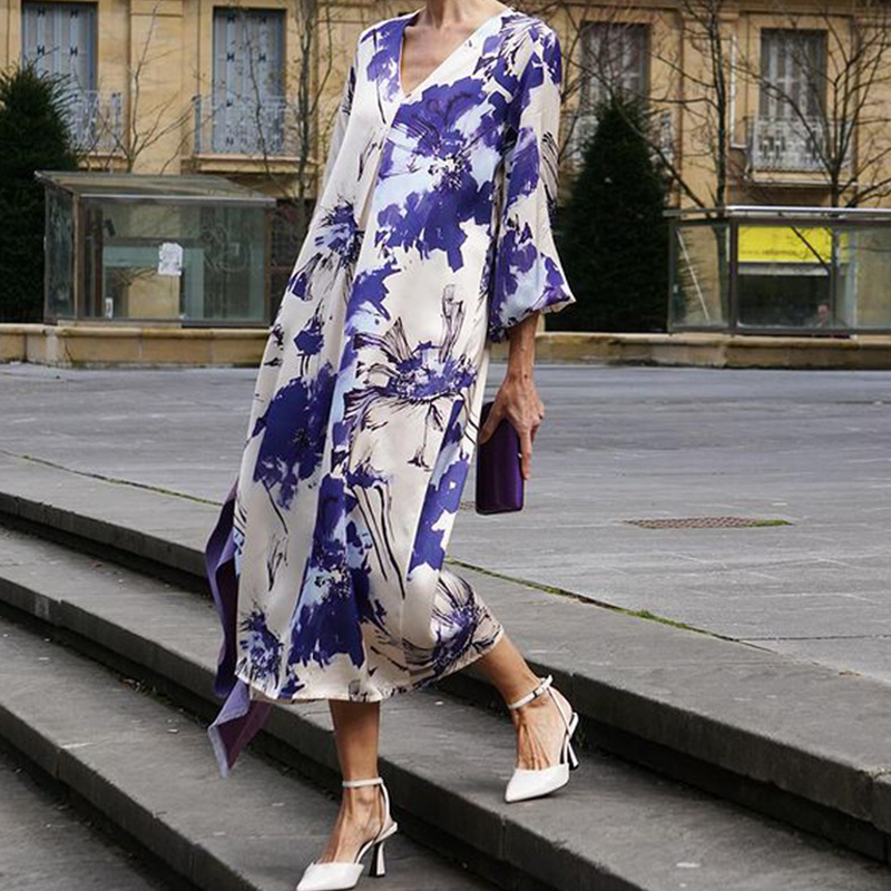 Ariadne™ - Robe Longue Élégante à Imprimé et Col en V pour Femme