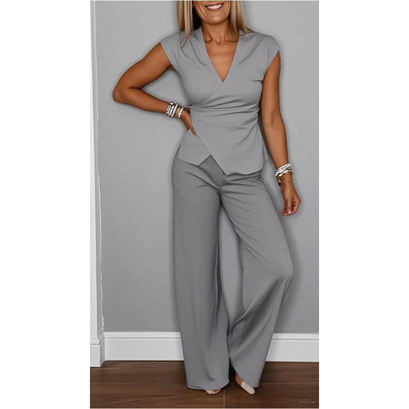 Jessira™ - Ensemble élégant pour femmes : Haut avec décolleté en V et pantalon