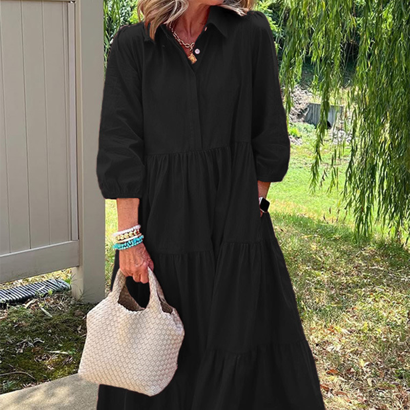 Faelina™ - Robe décontractée pour femmes, coupe ample avec col revers et longueur cheville