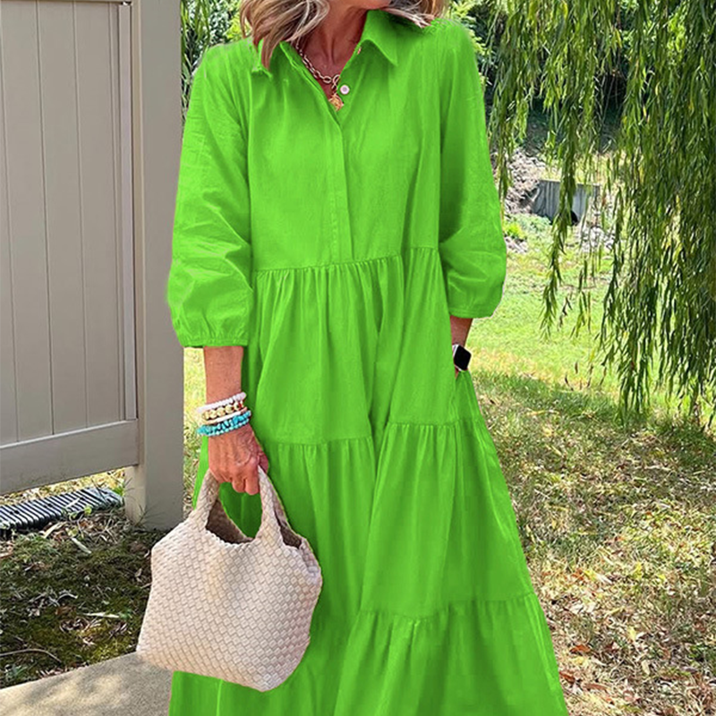 Faelina™ - Robe décontractée pour femmes, coupe ample avec col revers et longueur cheville