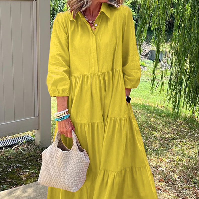 Faelina™ - Robe décontractée pour femmes, coupe ample avec col revers et longueur cheville