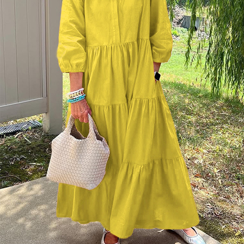 Faelina™ - Robe décontractée pour femmes, coupe ample avec col revers et longueur cheville