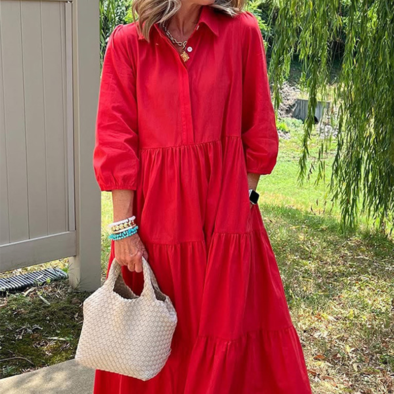 Faelina™ - Robe décontractée pour femmes, coupe ample avec col revers et longueur cheville