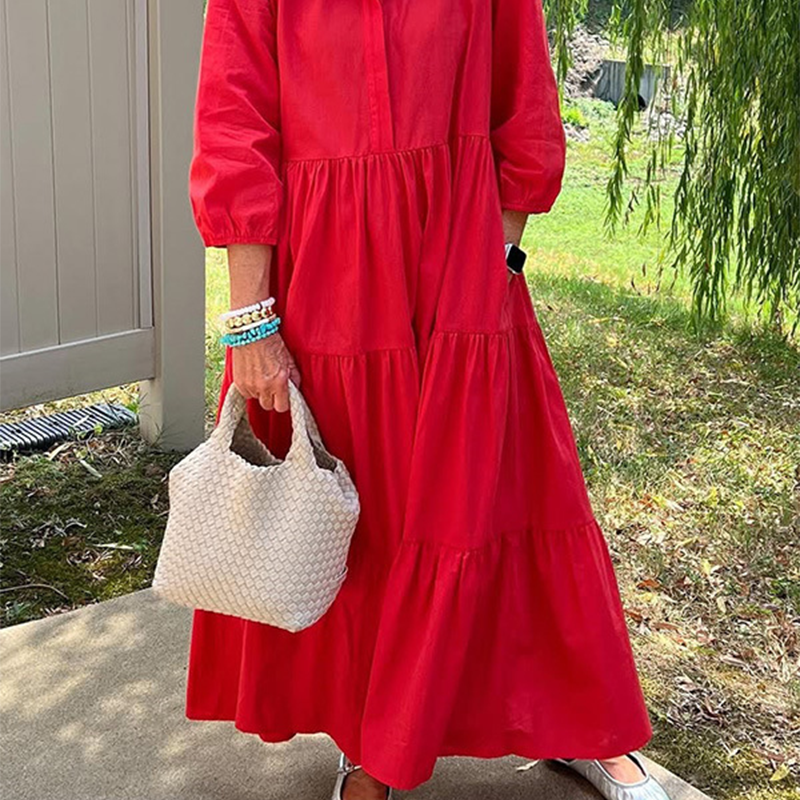 Faelina™ - Robe décontractée pour femmes, coupe ample avec col revers et longueur cheville