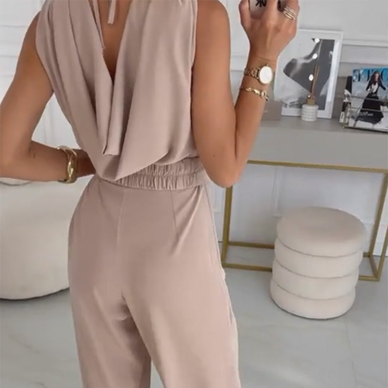 Jasene - Combinaison femme sans manches avec fleurs 3D et ceinture