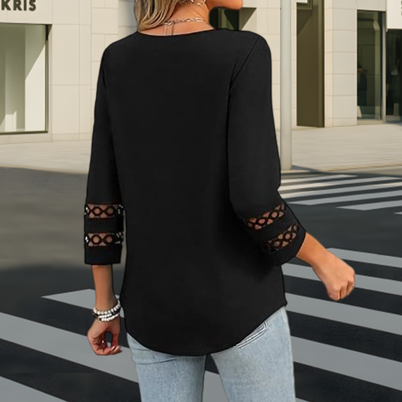 Heliona™ - Top femme manches 3/4 col en V uni