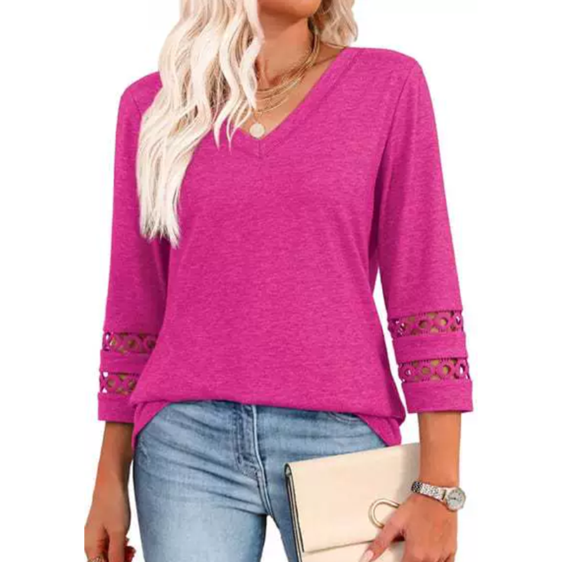 Heliona™ - Top femme manches 3/4 col en V uni