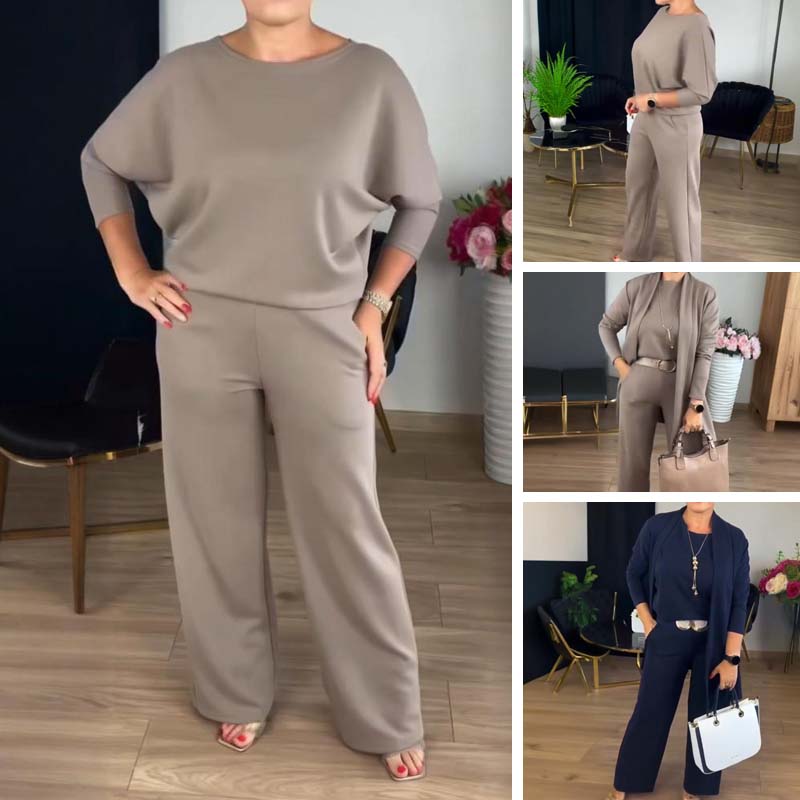 Erisandra™ - Ensemble 3 pièces élégant avec cardigan long, top et pantalon