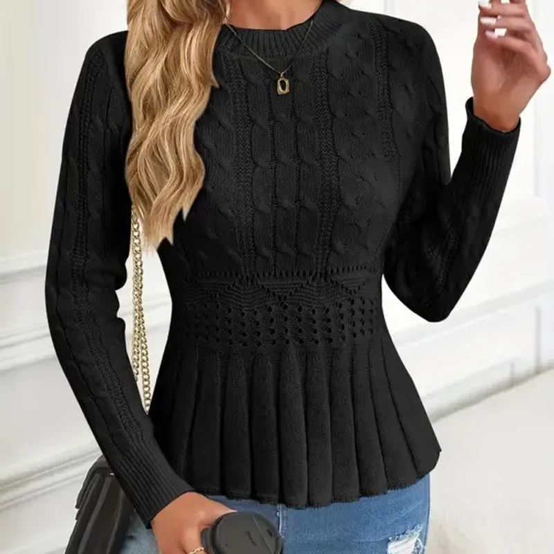 Elarissea - Pull Féminin en Tricot Épais à Détails Peplum