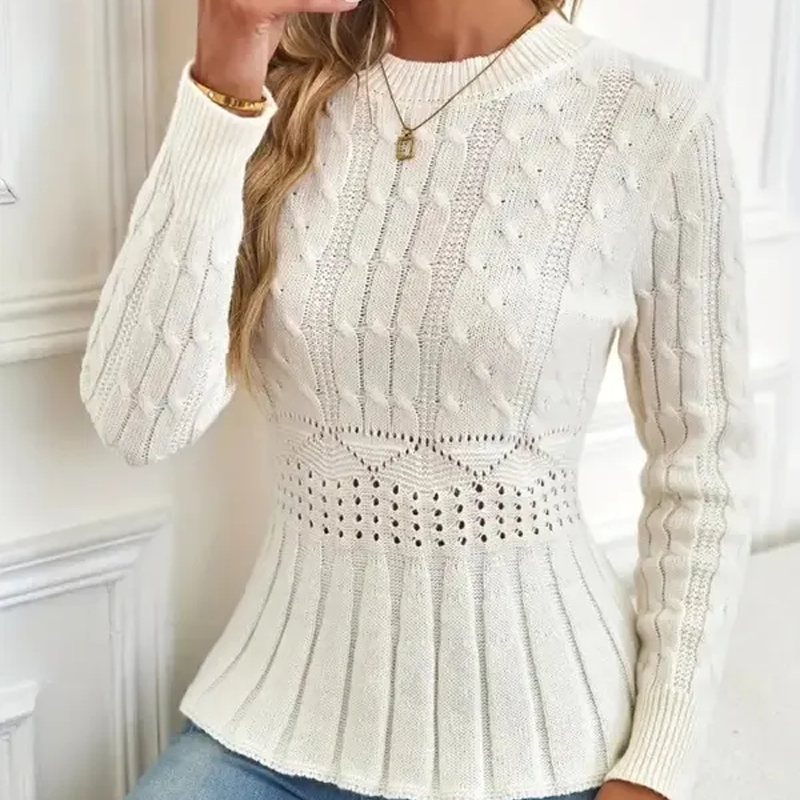 Elarissea - Pull Féminin en Tricot Épais à Détails Peplum