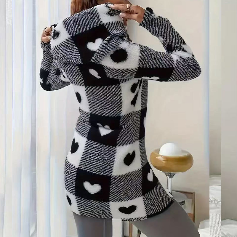 Doralisse- Veste Longue à Carreaux avec Capuche