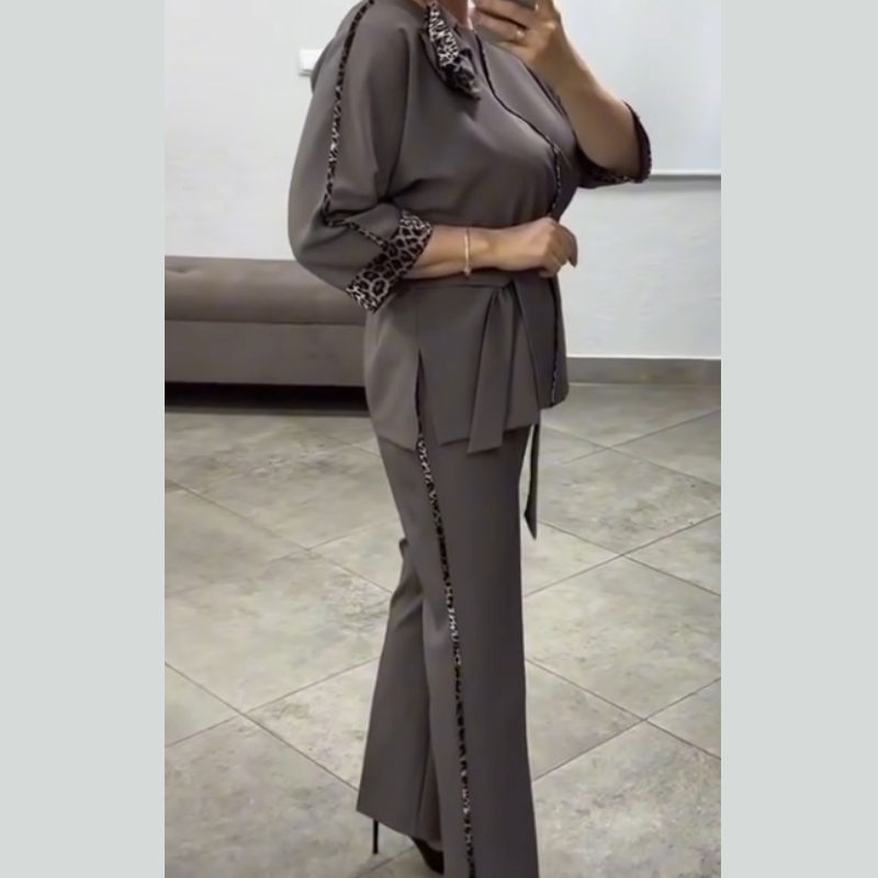 Quenilisse - Ensemble Chic Femme à Détails Léopard