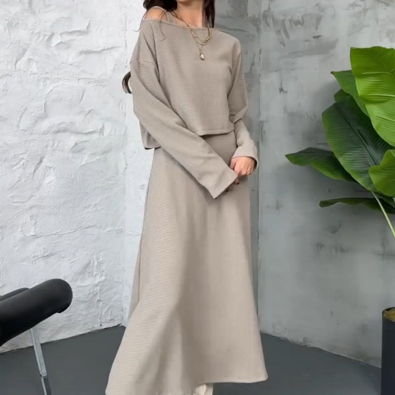 Kalissavine - Ensemble Tricoté Deux Pièces Femme – Robe Midi & Top Court Élégant