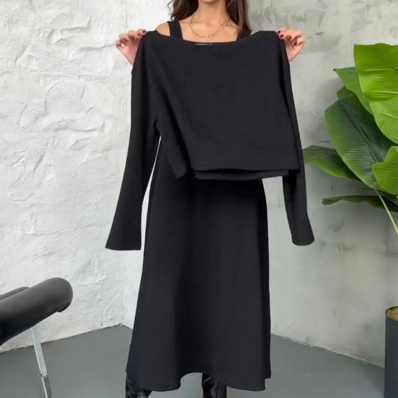 Kalissavine - Ensemble Tricoté Deux Pièces Femme – Robe Midi & Top Court Élégant