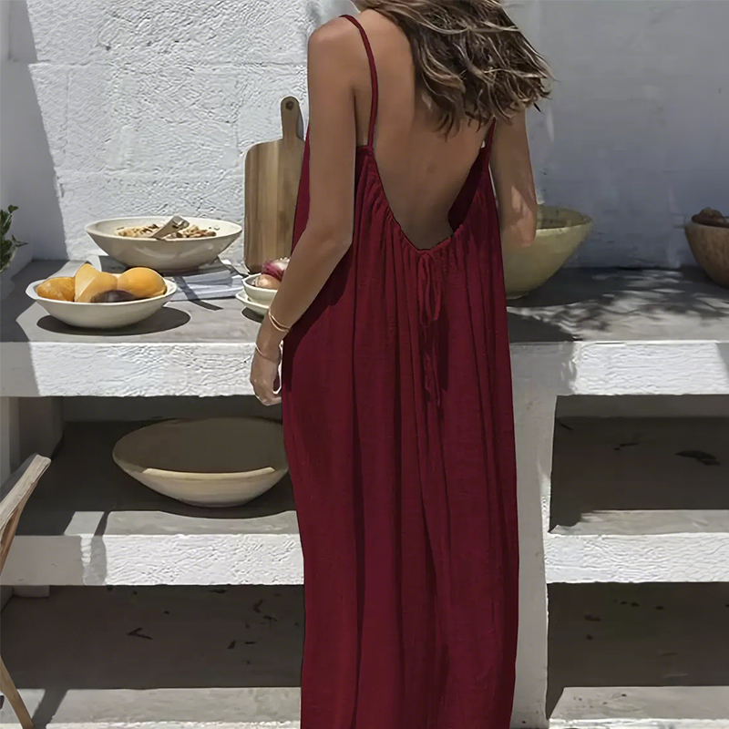 Vireya - Robe maxi femme à bretelles spaghetti et dos ouvert