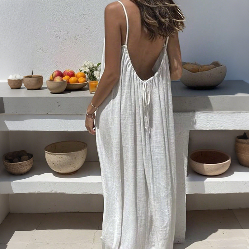 Vireya - Robe maxi femme à bretelles spaghetti et dos ouvert