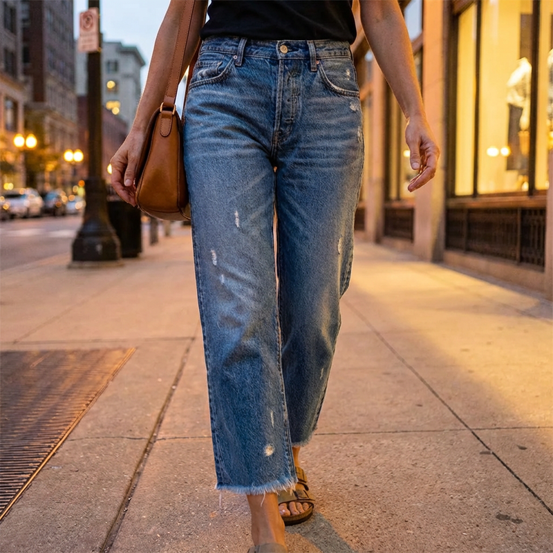 Cazira™ - Jean Femme Coupe Droite Cropped Denim Confort Moderne