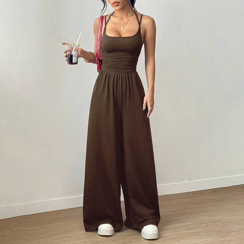 Jovixia™ - Combinaison femme bretelles fines fluide jambes larges été