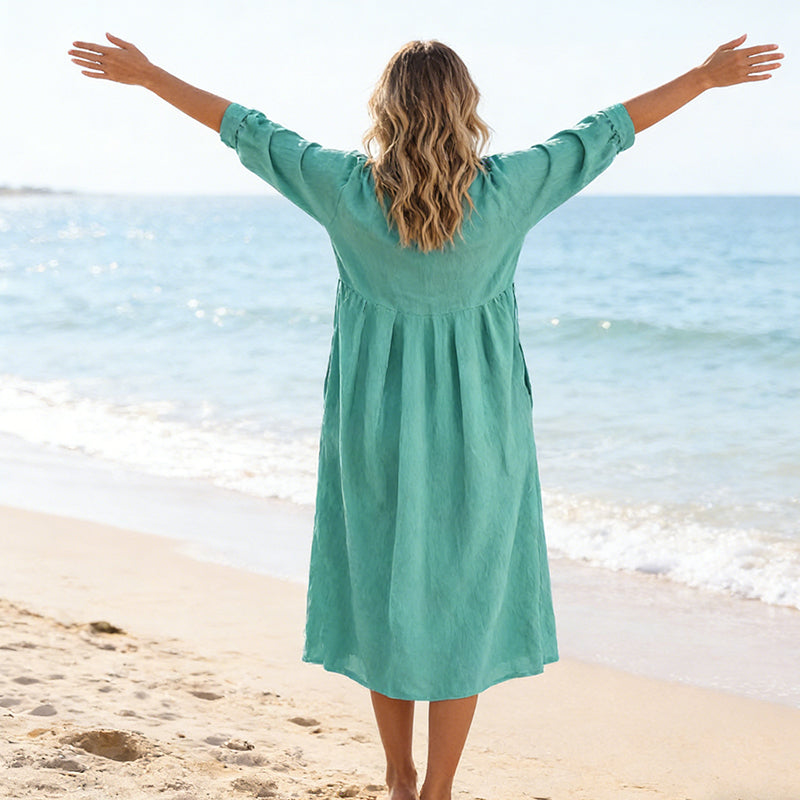 Quivara™ - Robe Midi Décontractée à Taille Empire et Col V