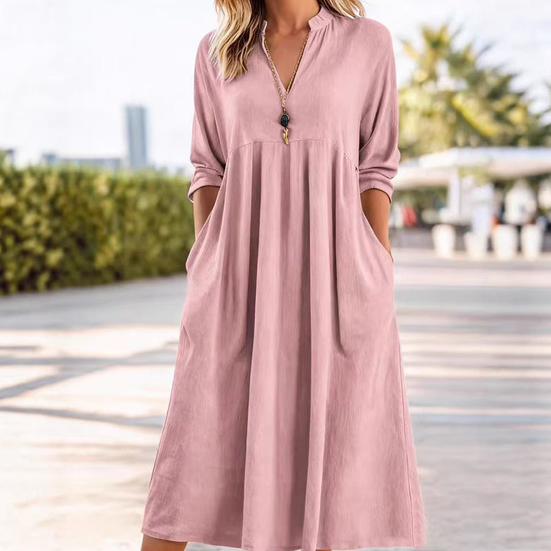 Quivara™ - Robe Midi Décontractée à Taille Empire et Col V