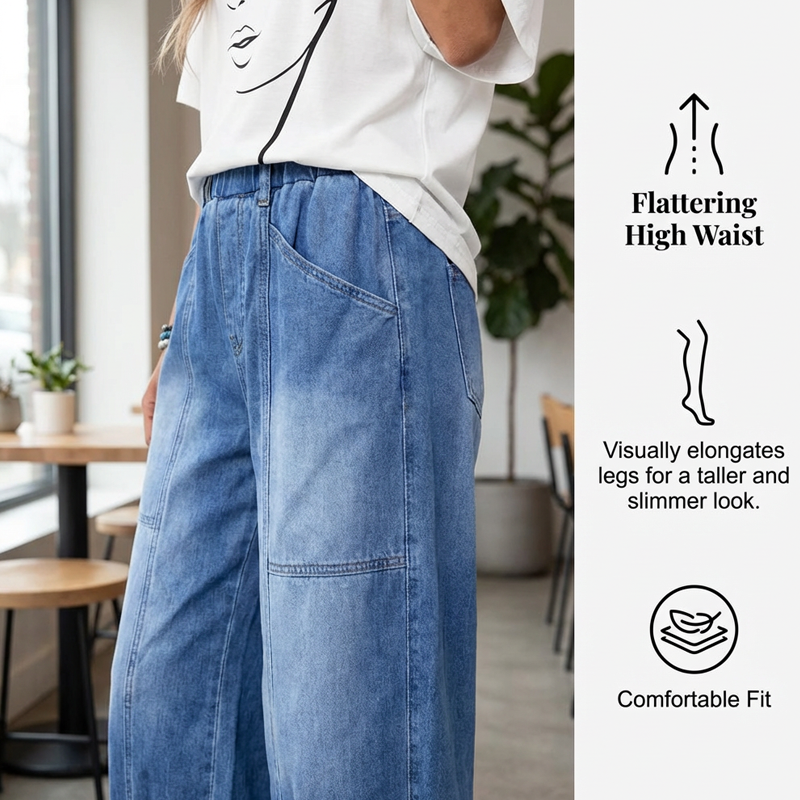Elyndra™ - Jean Femme Taille Haute Confort Ample Pour Quotidien Moderne