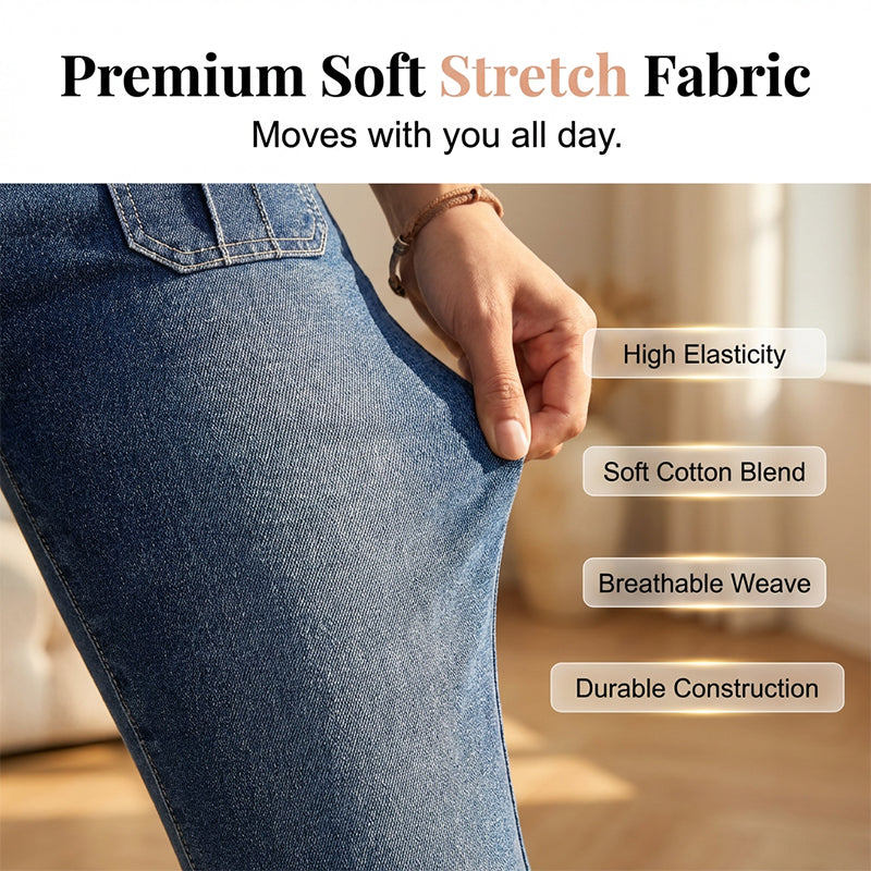 Hovelle™ - Pantalon Femme Capri Denim Stretch Coupe Ajustée Taille Mi Haute