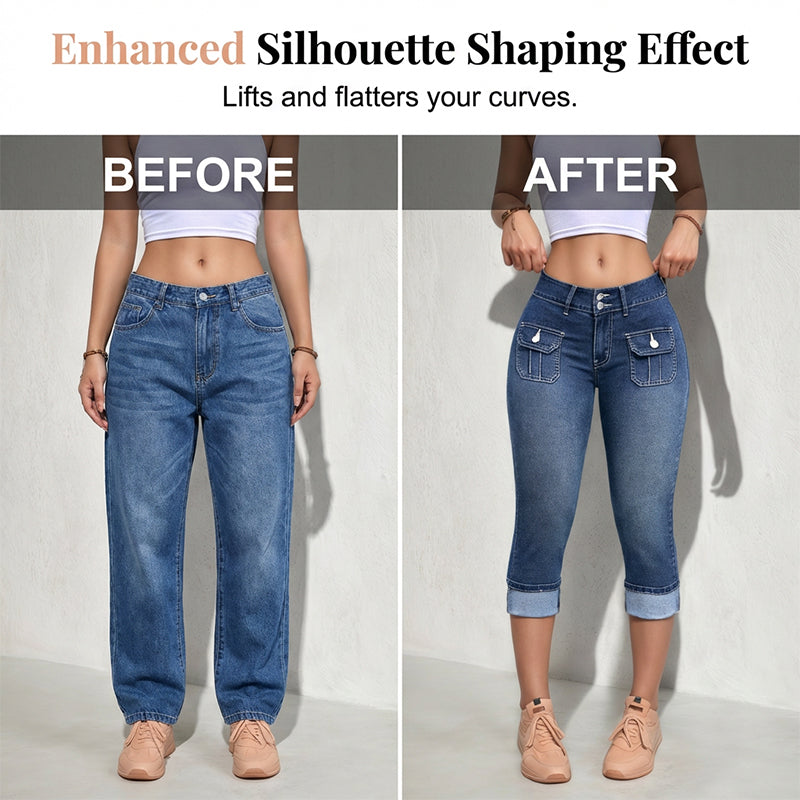 Tovixa™ - Pantalon Femme Capri Denim Stretch Coupe Ajustée Taille Mi Haute