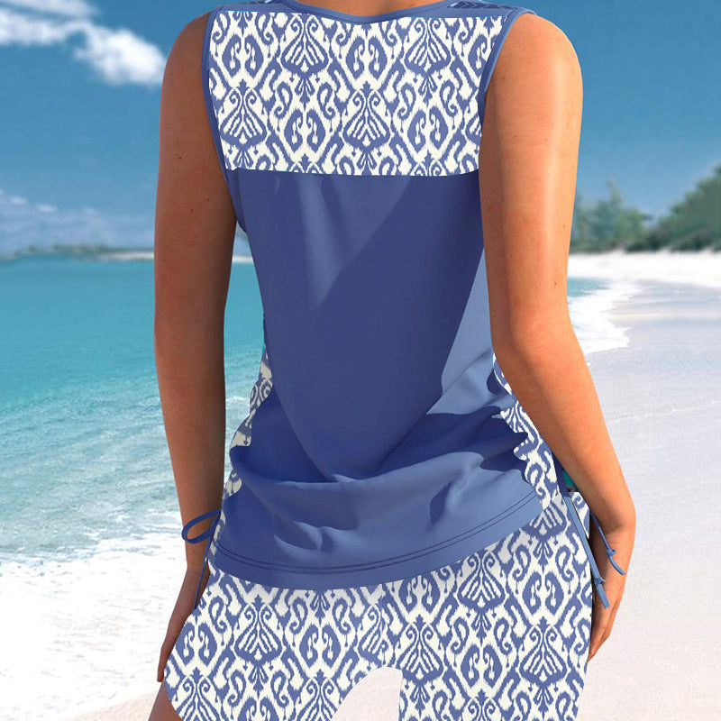 Tovienne™ - Tankini femme deux pièces col V shorts imprimé géométrique