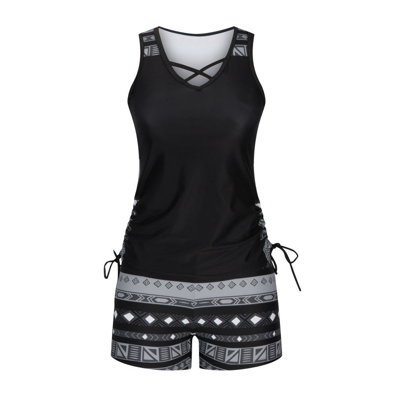 Tovienne™ - Tankini femme deux pièces col V shorts imprimé géométrique