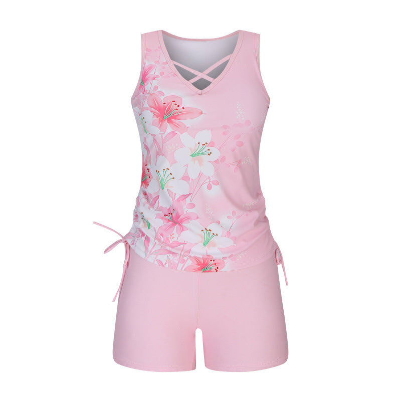 Tovienne™ - Tankini femme deux pièces col V shorts imprimé géométrique