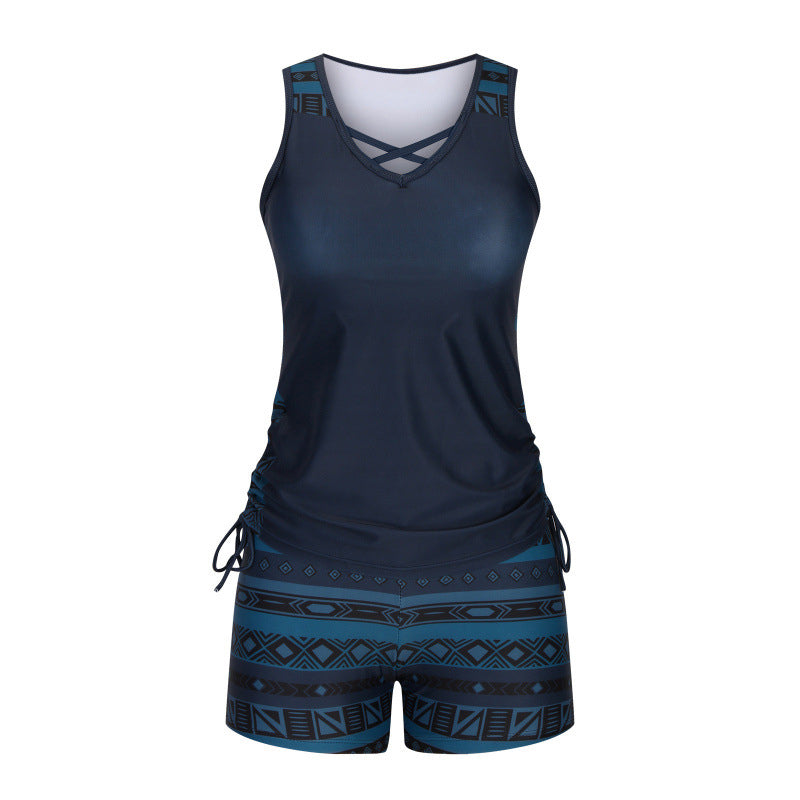 Tovienne™ - Tankini femme deux pièces col V shorts imprimé géométrique