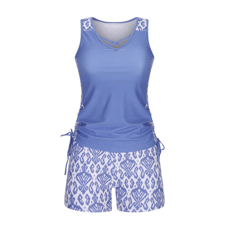 Tovienne™ - Tankini femme deux pièces col V shorts imprimé géométrique