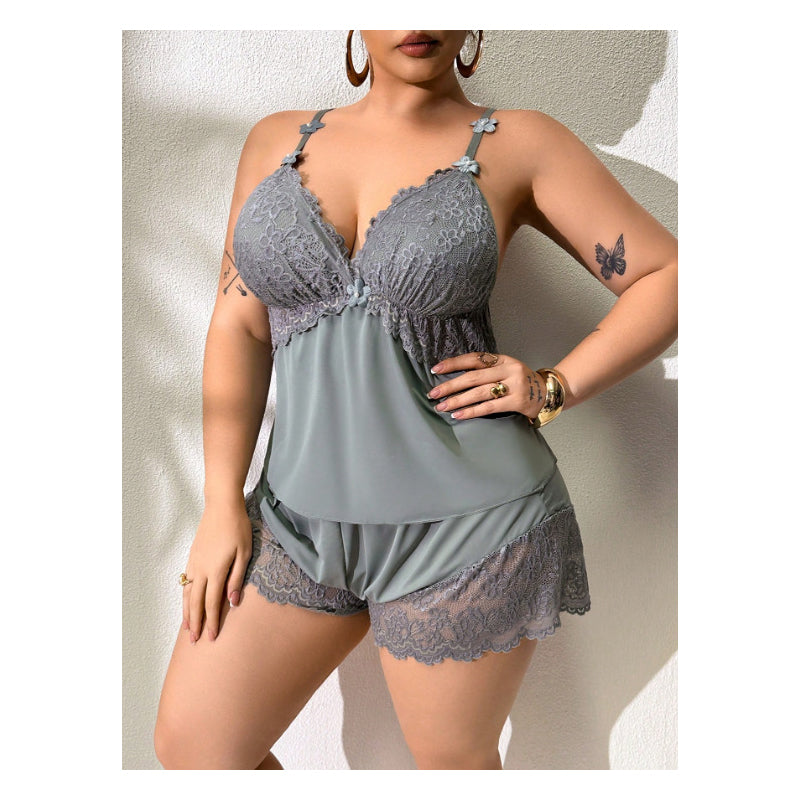 Kirexa™ - Ensemble de pyjama en dentelle femme top à bretelles et short fluide élégant