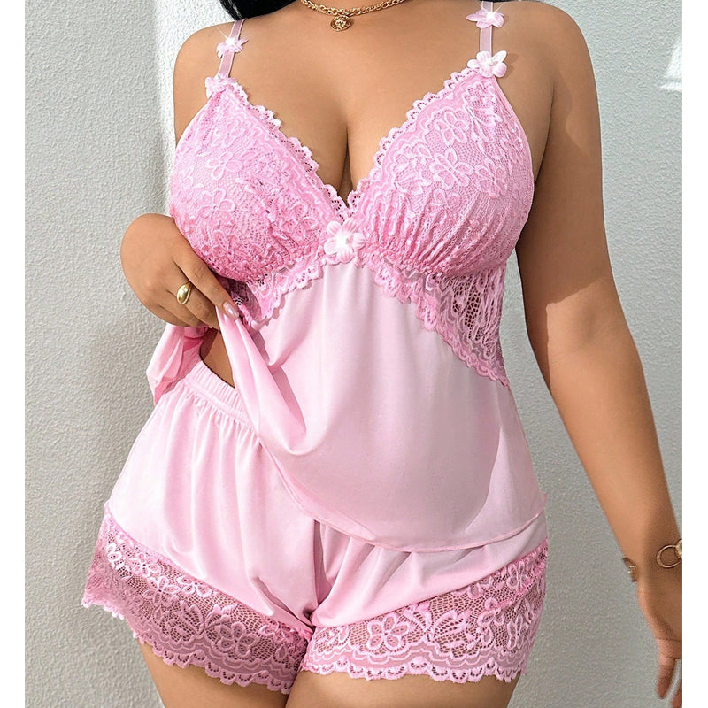 Kirexa™ - Ensemble de pyjama en dentelle femme top à bretelles et short fluide élégant