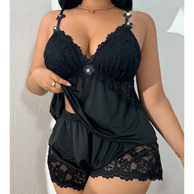 Kirexa™ - Ensemble de pyjama en dentelle femme top à bretelles et short fluide élégant