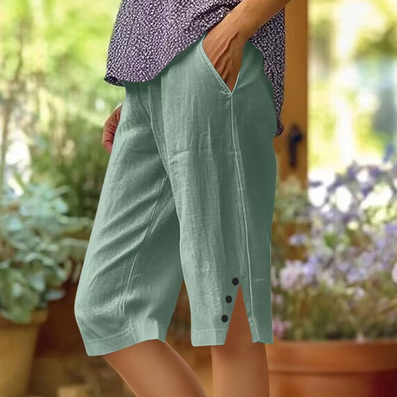 Oselia - Pantalon capri femme uni avec poches