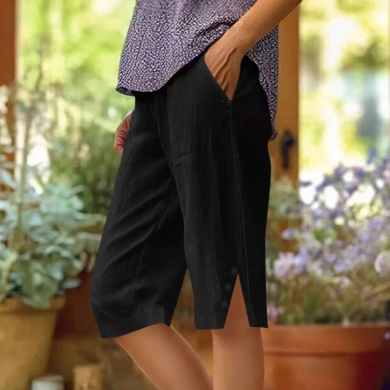 Oselia - Pantalon capri femme uni avec poches