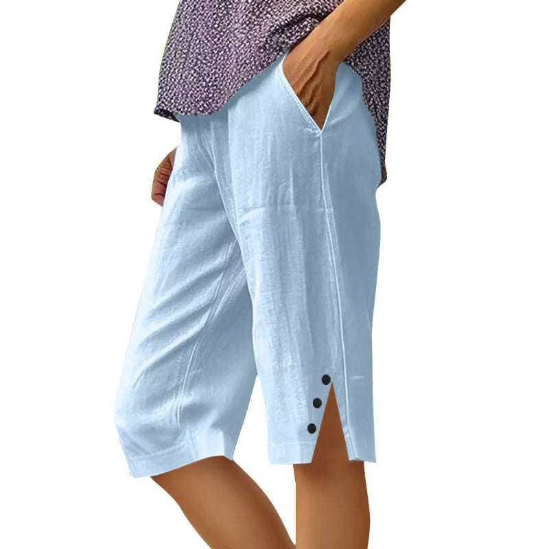 Oselia - Pantalon capri femme uni avec poches