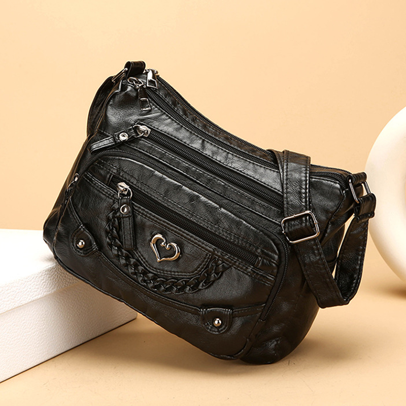 Quixelle™ - Sac bandoulière femme en cuir PU souple avec multiples poches