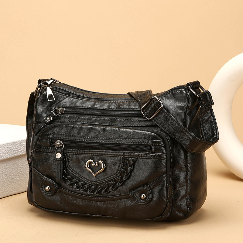 Quixelle™ - Sac bandoulière femme en cuir PU souple avec multiples poches