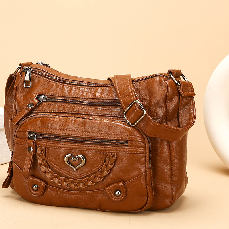 Quixelle™ - Sac bandoulière femme en cuir PU souple avec multiples poches