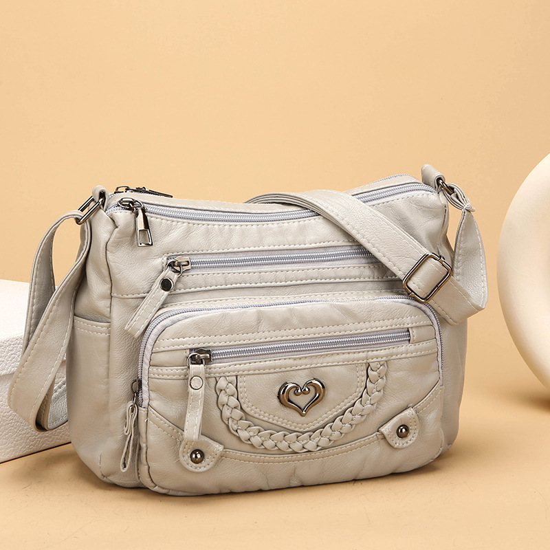 Quixelle™ - Sac bandoulière femme en cuir PU souple avec multiples poches