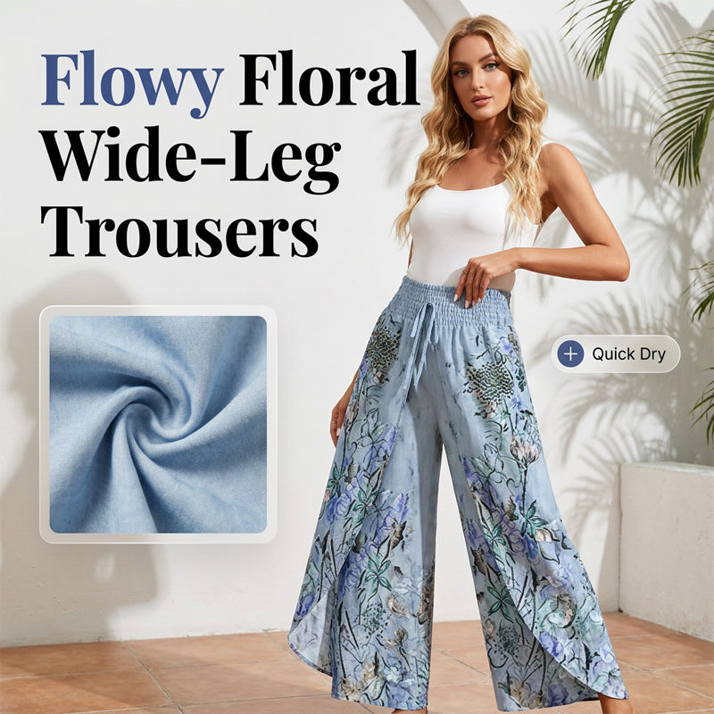 Keloria - Pantalon femme fluide à imprimé floral et jambes larges